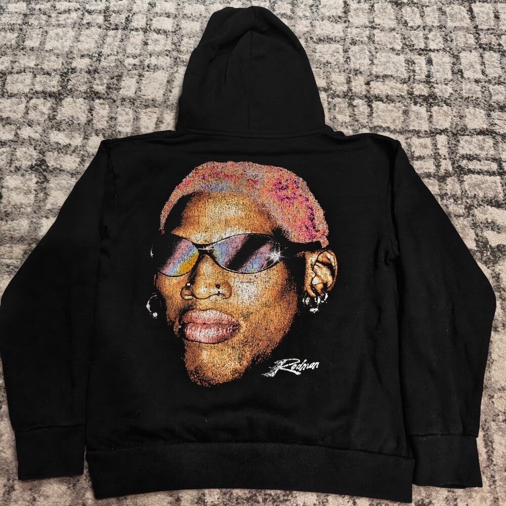 Dennis Rodman Brand Hoodie Medium Black Graphic Big Face Y2K Sweatshirt